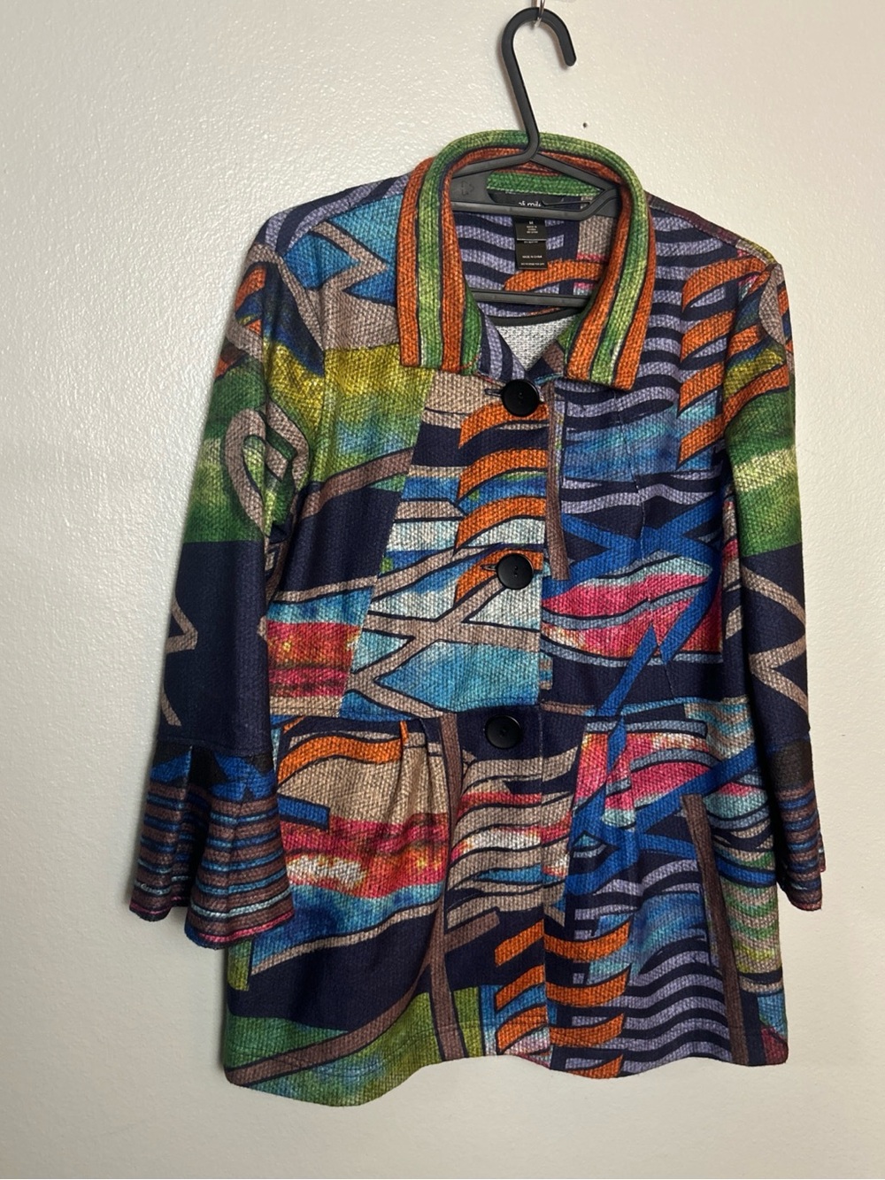 ALI MILES Jacket Women’s Size Med. Abstract Floral Art to Wear 3/4 Sleeve
